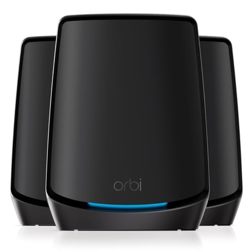 NETGEAR Orbi Tri-Band WiFi 6 Mesh System RBK863SB - Router + 2 Satellite Extenders - Covers up to 8,000 sq. ft., 100 Devices