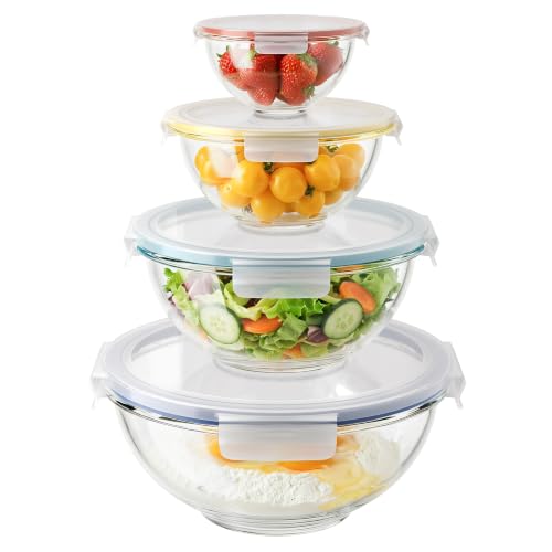 GENICOOK 8-pc Nesting Glass Mixing Bowl Set with Airtight Lids