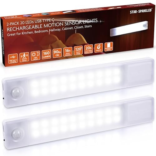 STAR-SPANGLED 2-Pack 8'' Under Cabinet Lighting Rechargeable (White/Warm White)