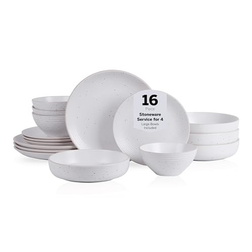 Stone Lain Lauren Modern Stoneware Round Dinnerware Set (16-Piece, Off-White)