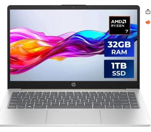 HP 14" HD Laptop AMD Ryzen 7 7730U 32GB Memory 1TB NVMe SSD