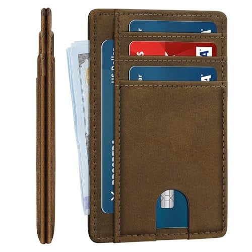 Furid Men's Slim Genuine Leather RFID Blocking Wallet w/ ID Window Deal