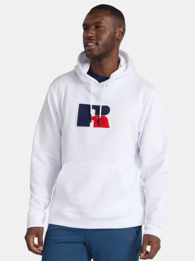Russell Athletic Men's Pullover Hoodie w/ Flocked Chenille Logo Patch (White)