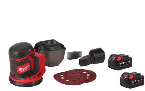 Milwaukee M18 18V Lithium-Ion Cordless 5 in. Random Orbit Sander w/ (2) M18 5.0 Ah Batteries