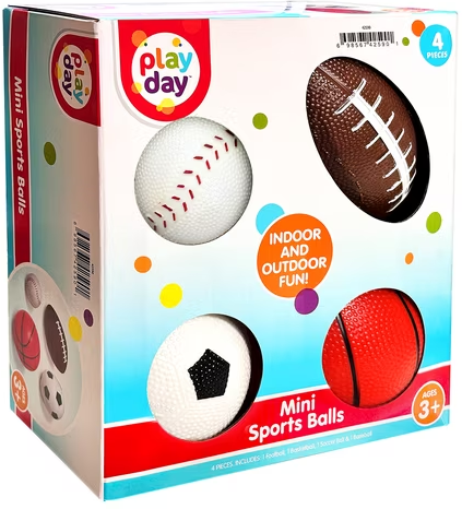 Play Day Inflatable Children's Mini Sports Ball Set, Rubber Multicolor/Multisports, 4 Pieces Deal