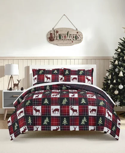 Macy's Deer Check Reversible Microfiber 3-Piece Comforter Set Deal
