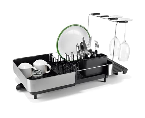 Joseph Joseph Extend Steel Plus Extendable Dish Rack Steel with Wine Glass Holder & Drain Spout, Black Deal
