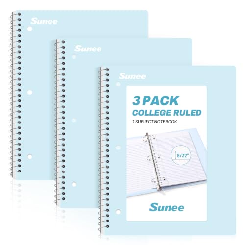 SUNEE 3-Pack Spiral Notebooks, 1-Subject, College Ruled, 8" x 10-1/2", 70 Sheets, Blue Deal