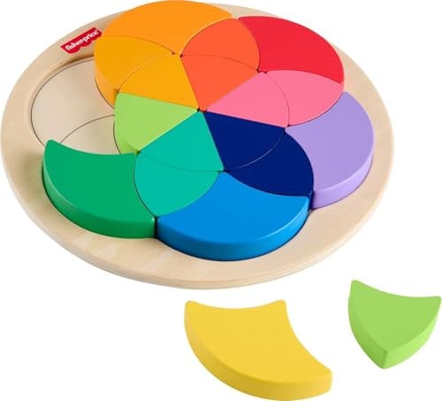 19-Piece Fisher-Price Wooden Color Shape Sorting Wheel Toy Puzzle