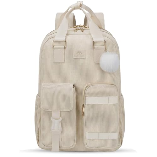 15.6" Corduroy Matein Laptop Backpack w/ Luggage Strap (Beige) Deal
