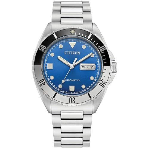 Citizen Men's Automatic 3 Hand Day/Date Stainless Steel Watch (Blue Dial, Black and Silver Bezel)