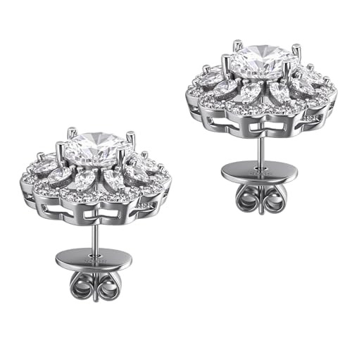 Sunflower Sterling Silver Stud Earrings Moissanite  
