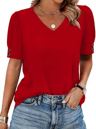 OFEEFAN Women's Short Sleeve V Neck Shirts