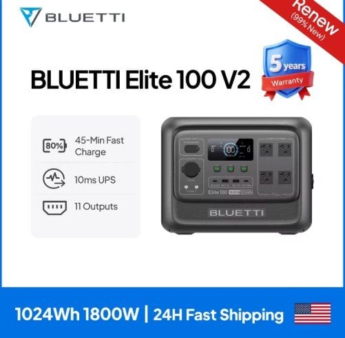 BLUETTI Elite 100 V2 1800W 1024Wh Solar Generator Portable Power Station