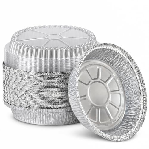 50-Pack 9" Round Aluminum Foil Pans with Clear Lids