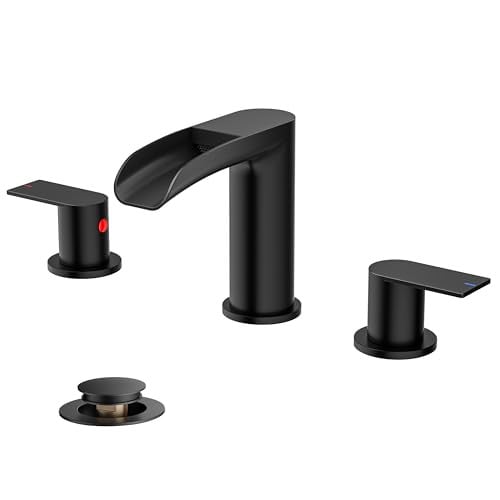 FORIOUS Waterfall Bathroom Faucet Widespread 8" 3-Hole w/ Pop-Up Drain & Water Supply (Matte Black) Deal