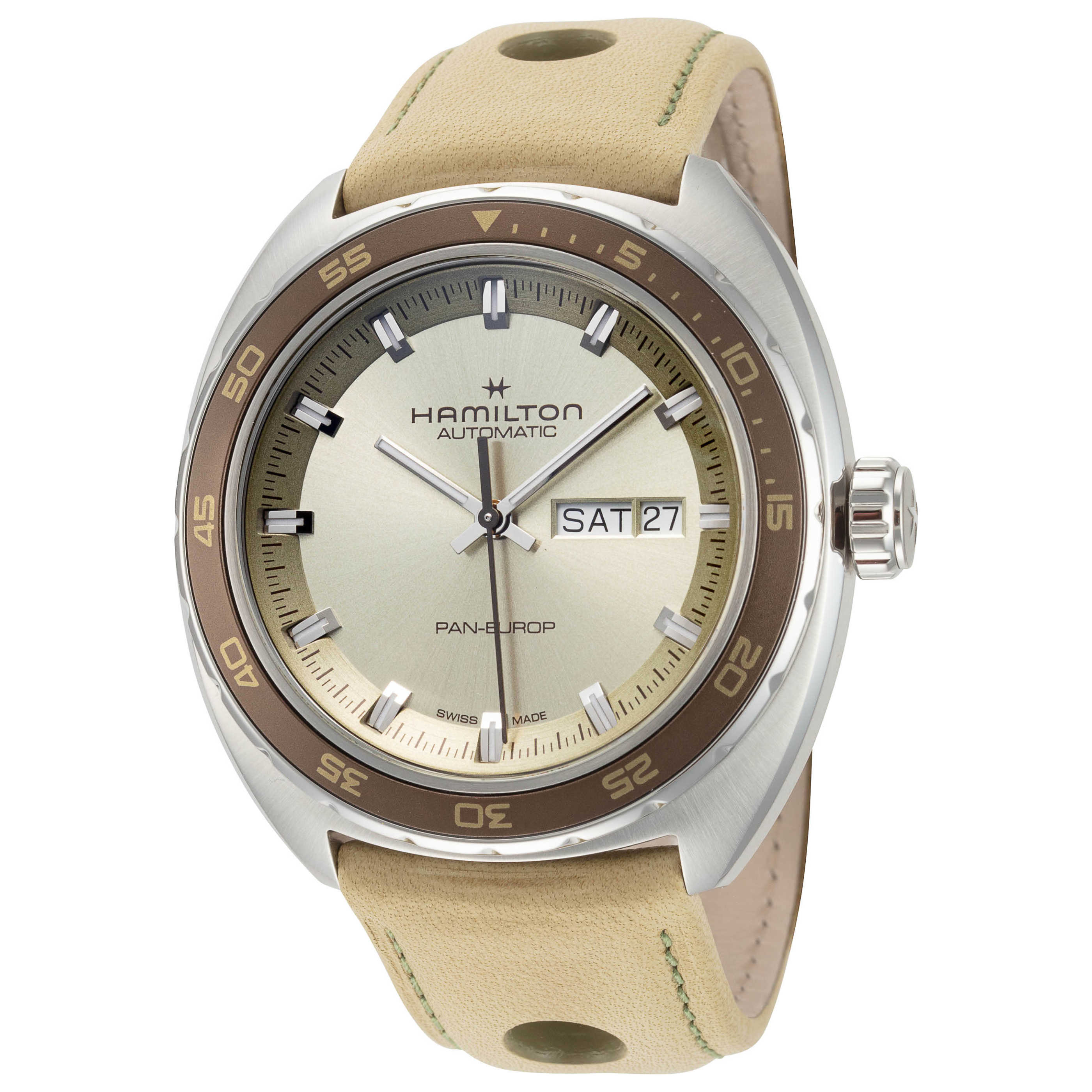 Hamilton Men's Pan Europ Automatic Day-Date Watch 42mm Green Sunburst Deal