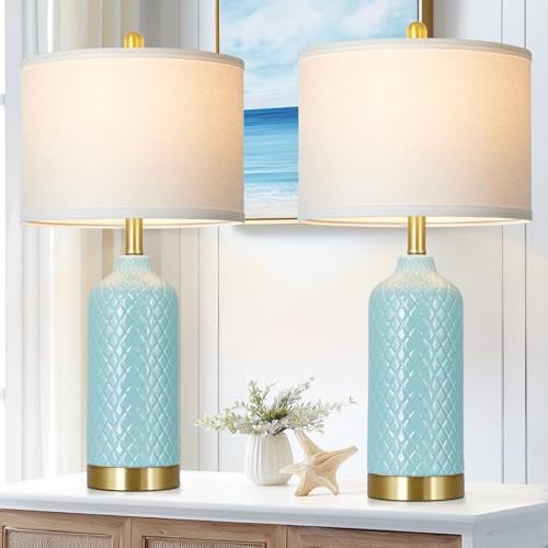 White and Blue Ceramic Table Lamps Set of 2, 27"  Deal