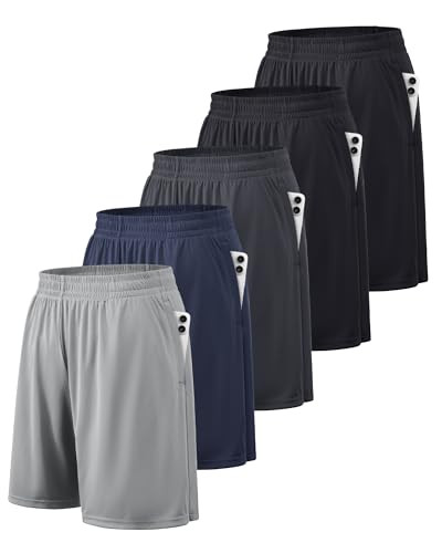Men's Athletic Shorts with Pockets and Elastic Waistband, 5-Pack