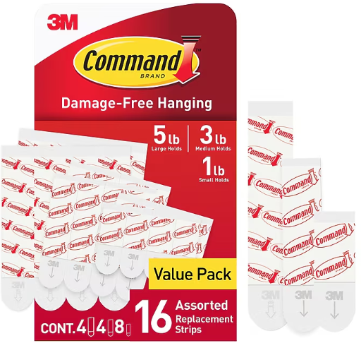 Command Refill Strips, White, 8 Small, 4 Medium & 4 Large Value Pack Deal