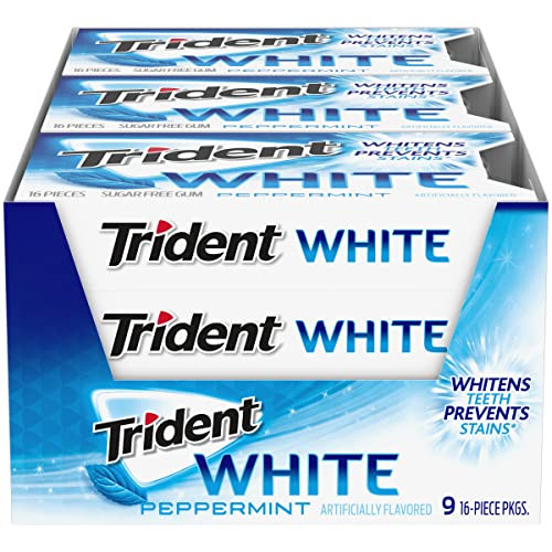 Trident White Sugar Free Gum Peppermint 9 Pack,16 Count. 144 Pcs. 