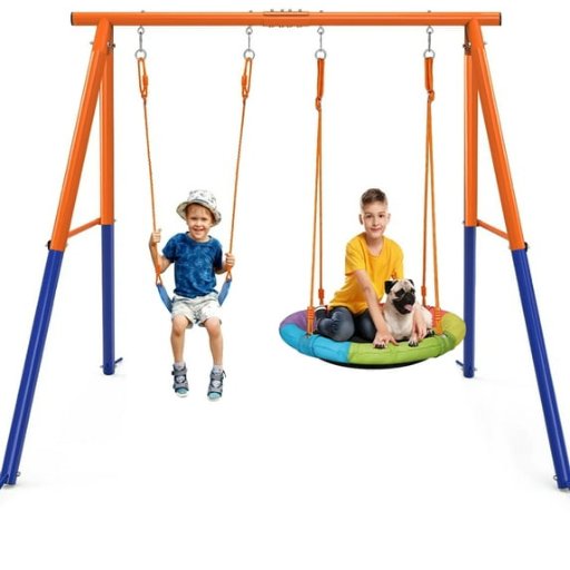 Musment Kids Heavy Duty Frame Metal Swing Stand w/ 1 Saucer & 1 Belt Swing Seat (Style I)