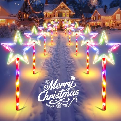 10-Pack Outdoor Solar Candy Christmas Lights, 150 LED Color Changing