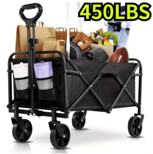 Folding Utility Wagon Cart w/ All Terrain Wheels and Adjustable Handle (450-Lb capacity)
