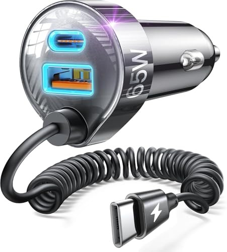 Lisen 35W PD + 30W QC 3.0 Car Charger Adapter w/ 48" 30W Coiled Cable