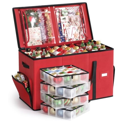 SONGMICS Christmas Ornament Storage Box with Dividers 4 Tiers