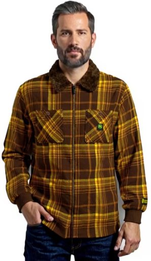 John Deere Men's Flannel Sherpa Bonded Full Zip Jacket, Size S