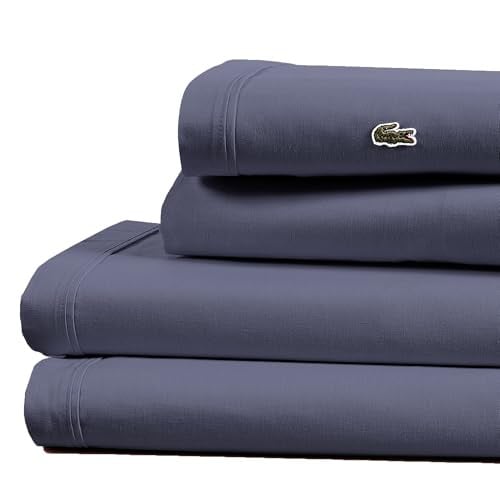 4-Piece Lacoste 100% Cotton Percale Sheet Set (Queen, Vintage Indigo) Deal