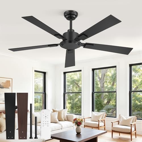 ZMISHIBO 52 Inch Ceiling Fan no Light, Black, High 3713 CFM Strong Airflow Deal