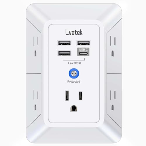 Lvetek 5 Outlet Extender Multi Plug Wall Outlets with 4 USB Charging Ports