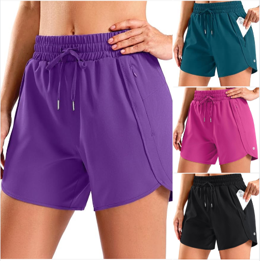 SANTINY Women's 5'' Running Shorts with 2 Zipper Pockets Deal