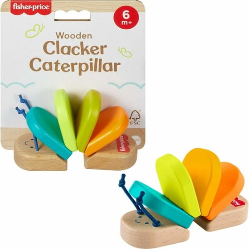 Fisher-Price Wooden Clacker Caterpillar Developmental Activity Rattle Toy