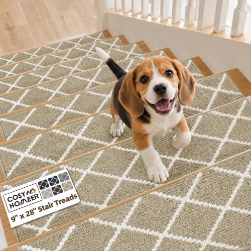 COSY HOMEER Non-Slip Carpet Stair Treads 4-Piece (Beige)