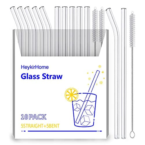 HeykirHome Reusable Glass Straws 10-Pack