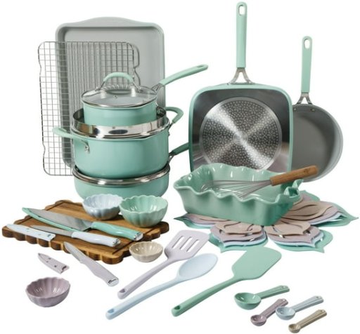 The Pioneer Woman Ceramic Nonstick Cookware and Bakeware Set, Sutton 34-Piece