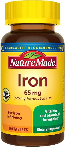 Nature Made Iron 65 mg (325 mg Ferrous Sulfate) 180 Tablets