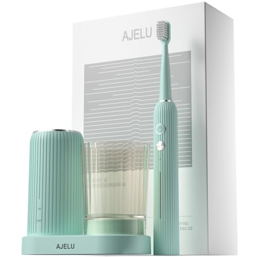 AJELU Rechargeable Sonic Toothbrush with Drying Holder, 8 Brush Heads, Smart Timer