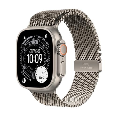 Apple Watch Ultra 3 GPS + Cellular 49mm Smartwatch w/Rugged Titanium Case w/Natural Titanium Milanese Loop - L
