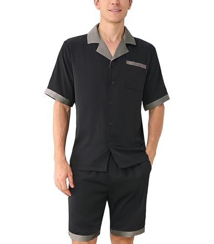 DAVID ARCHY Mens Satin Pajamas Set Short Sleeve