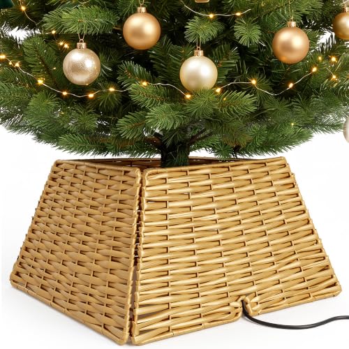 Livilord Square Rattan Christmas Tree Collar with Cord Cutout
