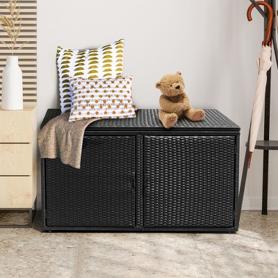 Costway 88 Gallon Garden Patio Rattan Storage Container Box Bin Shelf Black Deal