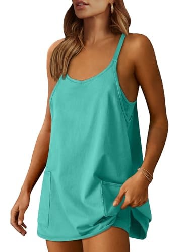 ANRABESS Women Athletic Dress Summer Tennis Workout Active Sports Mini Romper Dress Built in Shorts Travel Vacation Clothes Cyan Medium Deal