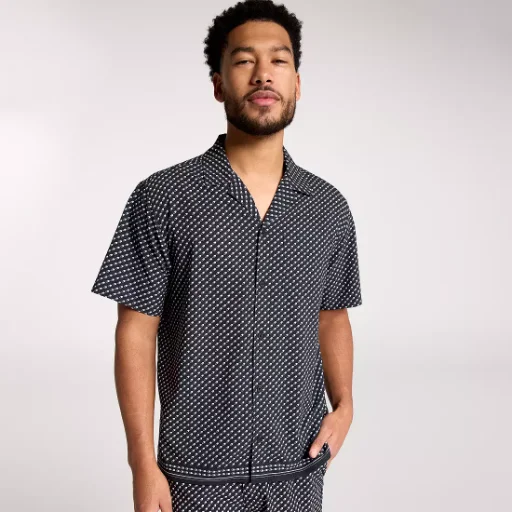 VRST Men's Performance Resort Shirt Pure Black Print