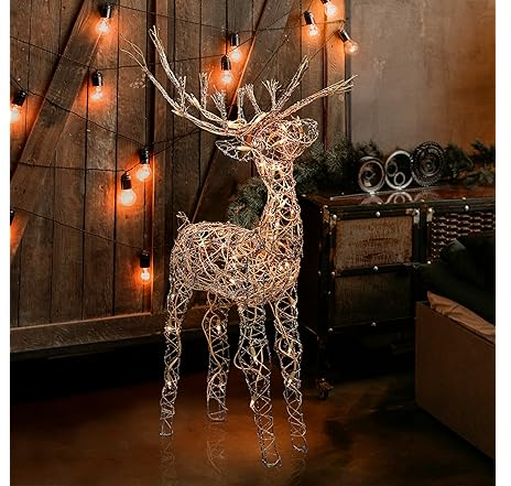 Alpine Rattan Reindeer 35″ White LED Deal