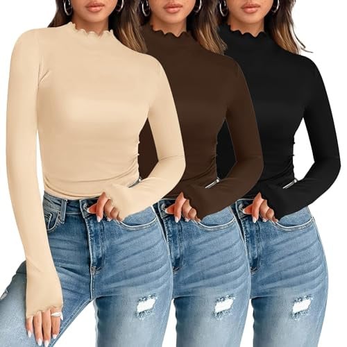 Ekouaer Mock Turtle Neck Tops - 3 Pack