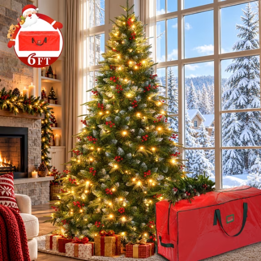 Yexmas 6' Pre-Lit Artificial Christmas Tree with Storage Bag